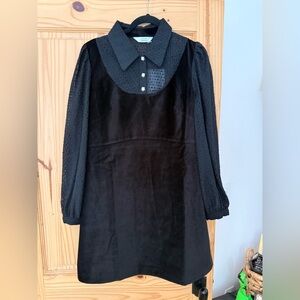 & Other Stories Black Velvet Long Sleeve Mini Dress